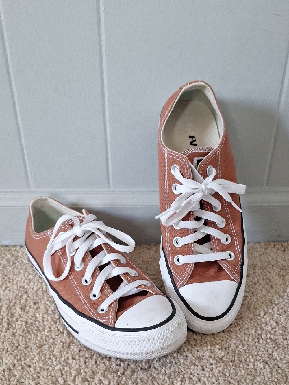Womens Low-Top Canvas Sneakers in Rust with White Laces